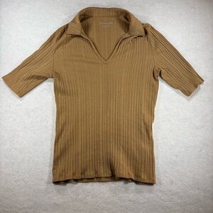 Everlane The Rib Soft Knit Open Collar Polo Cocoa Tan Women’s Size Extra Large